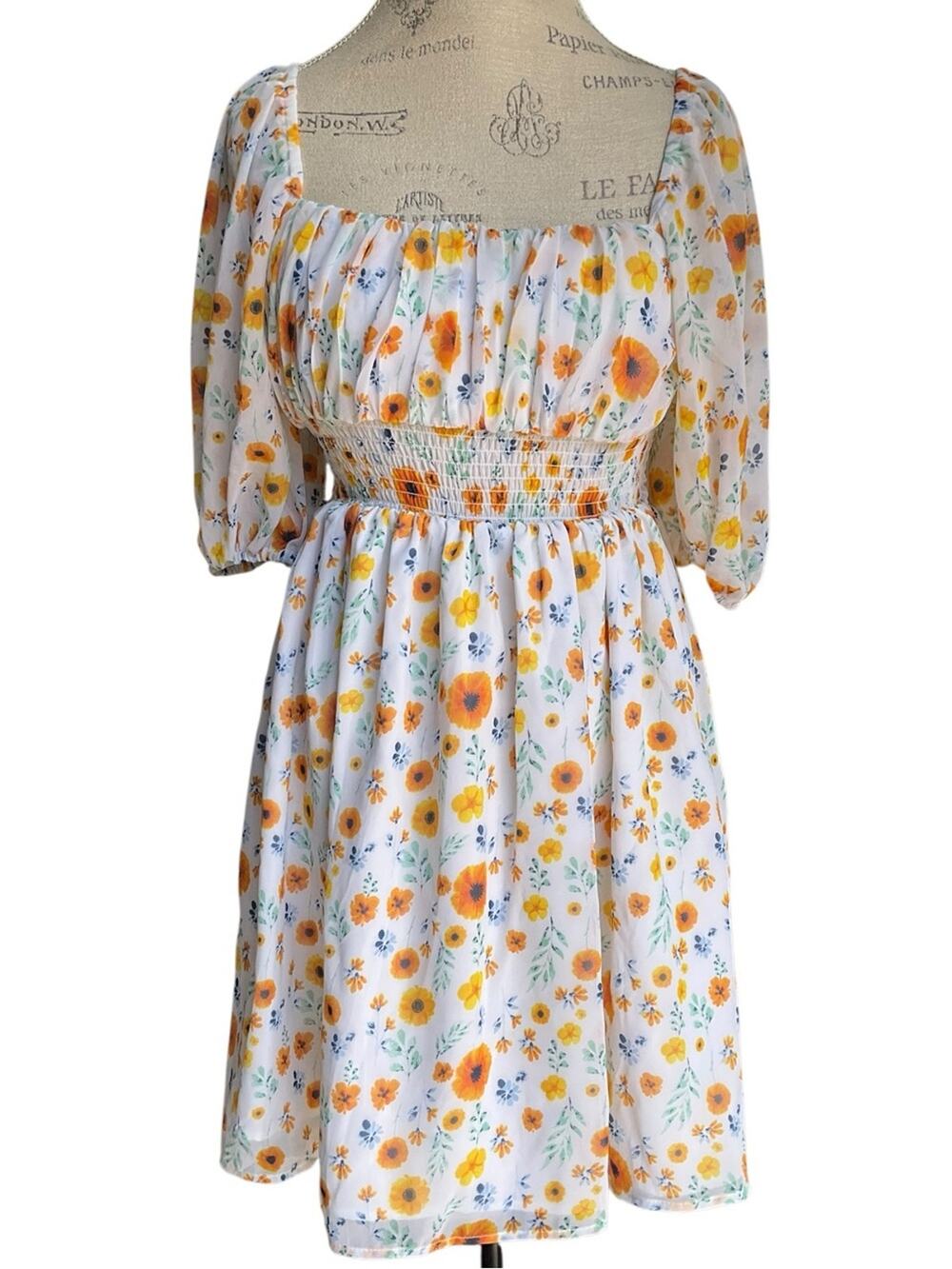 ASOS Design Shirred waist belted mini Dress White Floral UK Size 10 NWT
